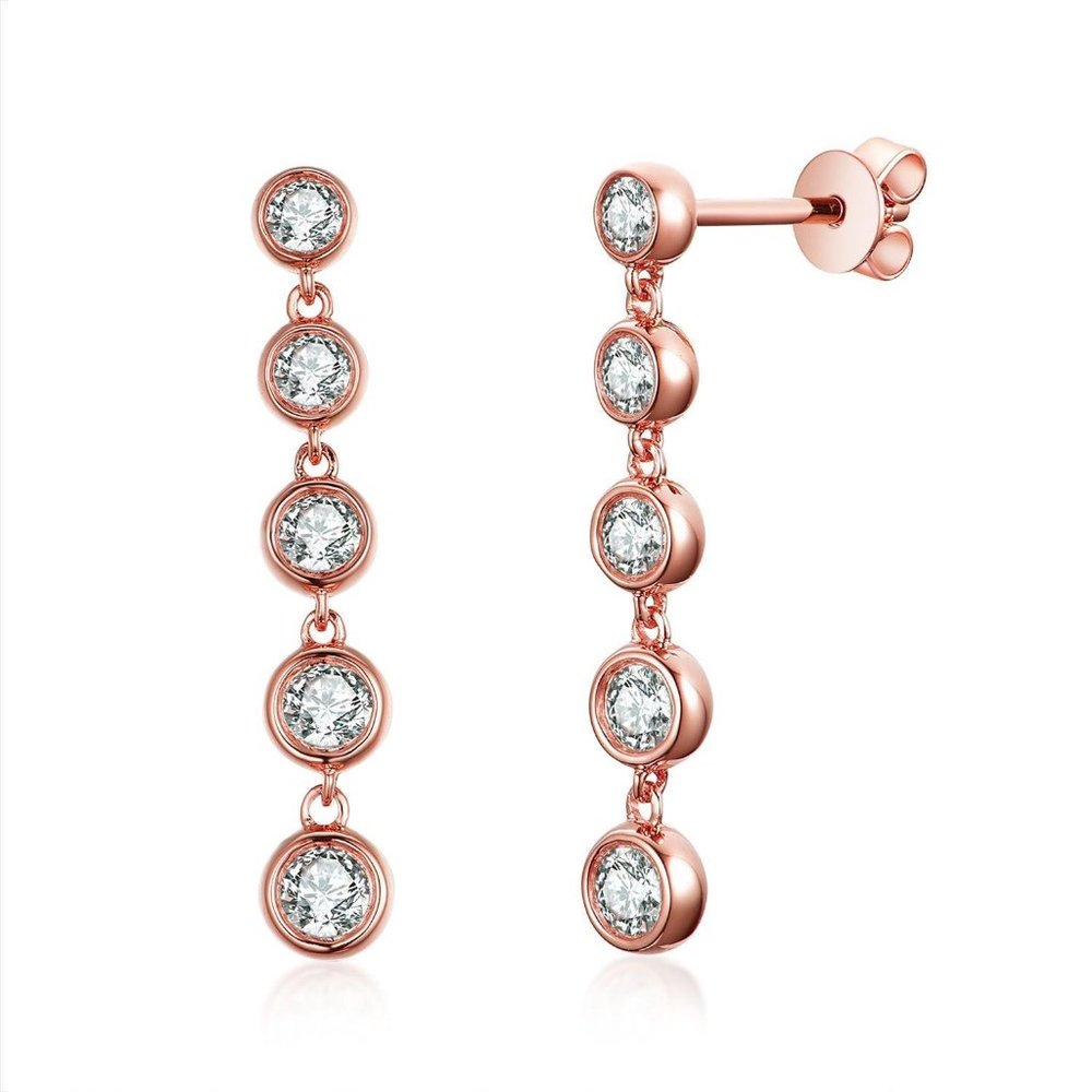 Real Diamond Dangling Stud Earrings Rose Gold